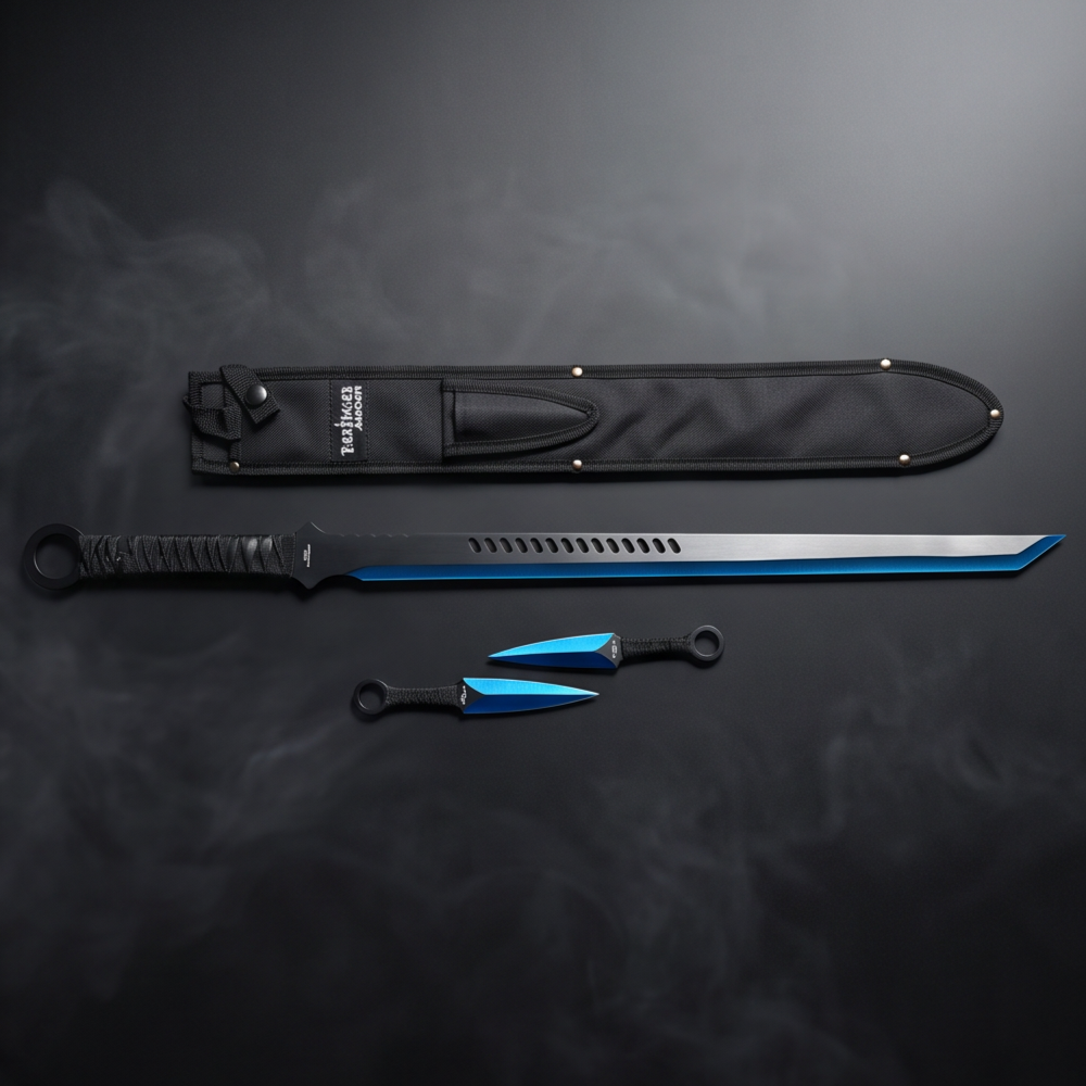 Tactical Sword Set with 2 Kunai – Red & Blue Collector Edition