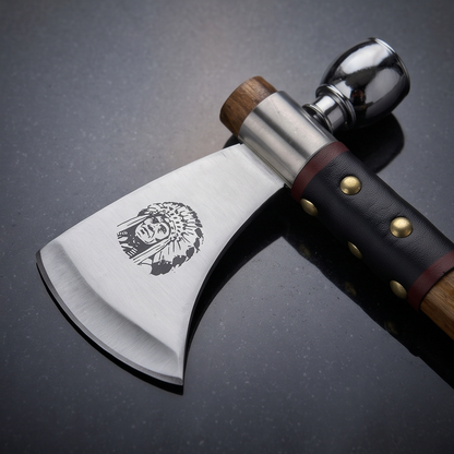 Decorative Tomahawk Axe – Stainless Steel with Leather-Wrapped Handle