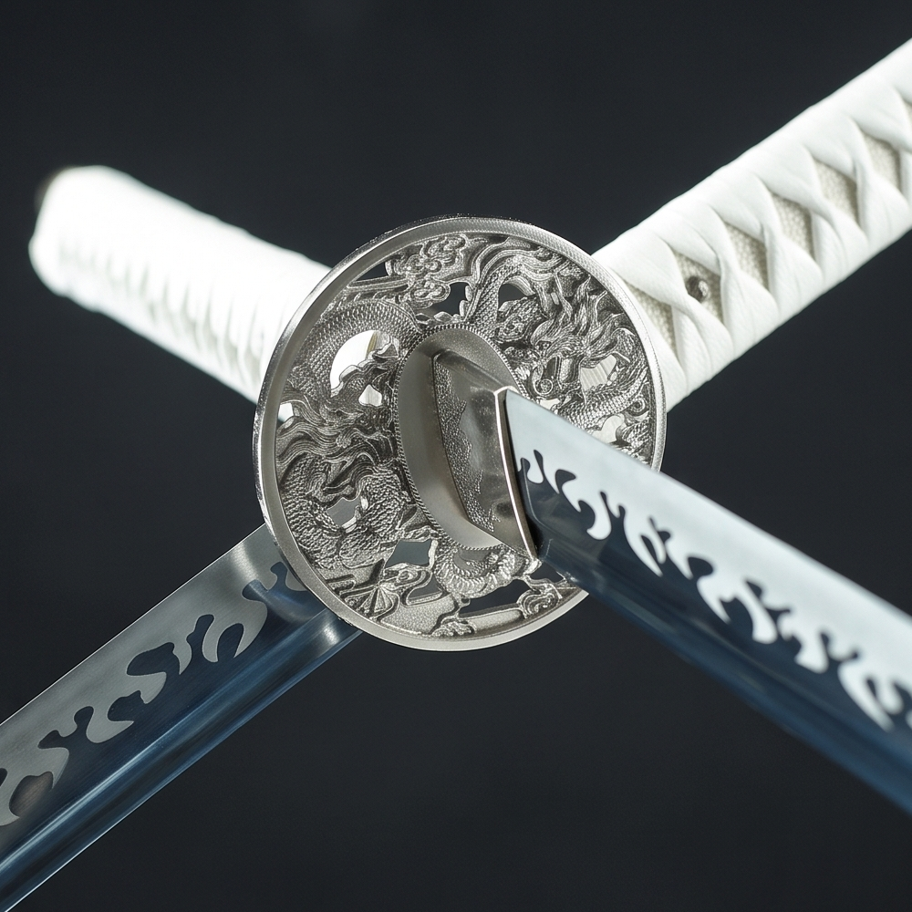 Ornate Silver Dragon Katana – 103cm Collector Display Sword with Stand