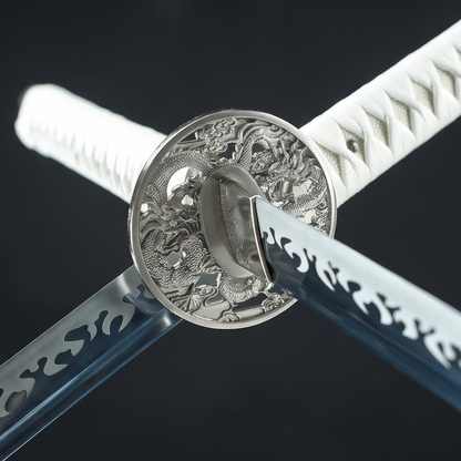 Ornate Silver Dragon Katana – 103cm Collector Display Sword with Stand