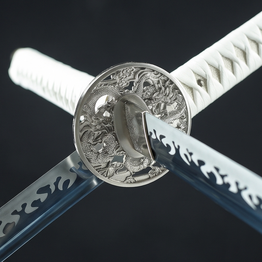 Ornate Silver Dragon Katana – 103cm Collector Display Sword with Stand