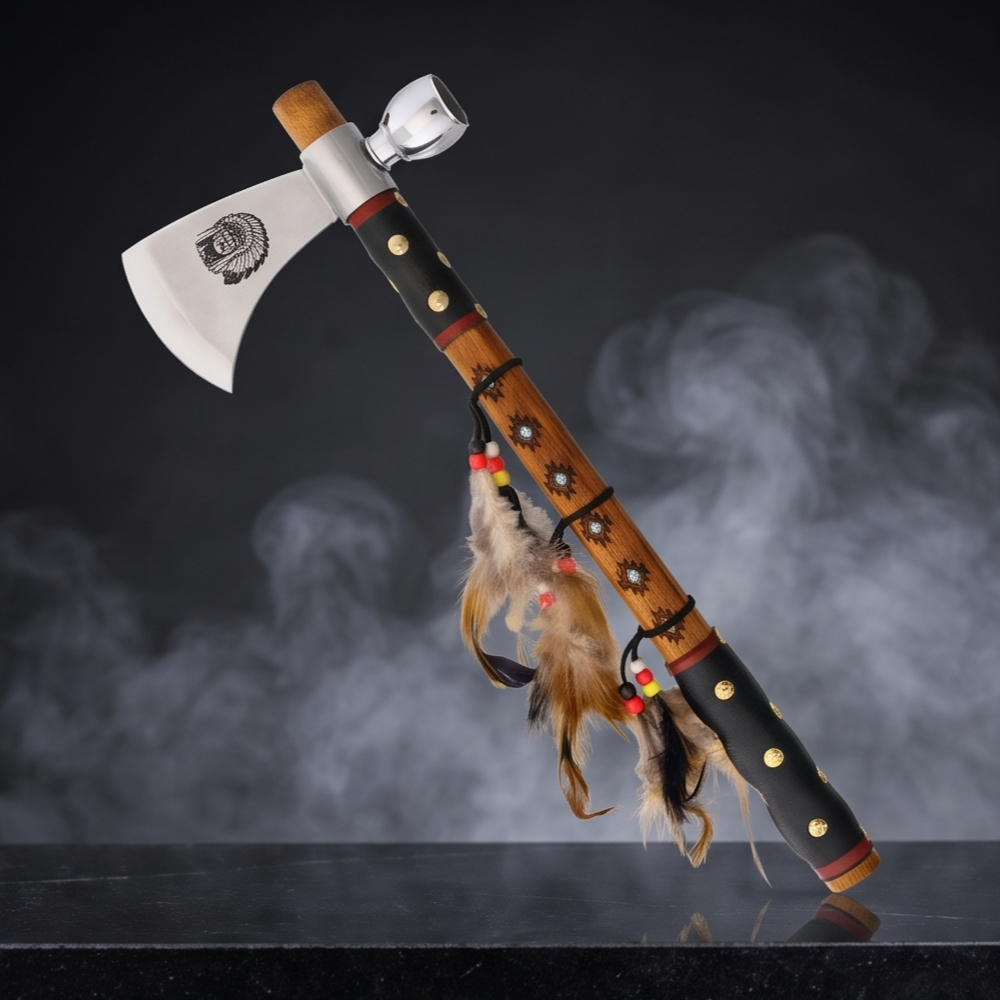 Decorative Tomahawk Axe – Stainless Steel with Leather-Wrapped Handle
