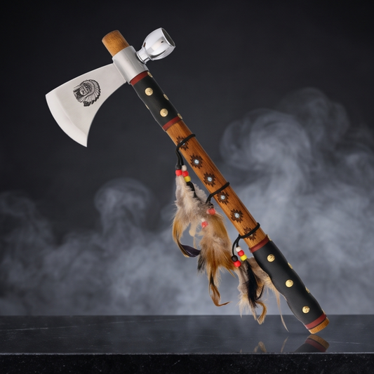 Decorative Tomahawk Axe – Stainless Steel with Leather-Wrapped Handle