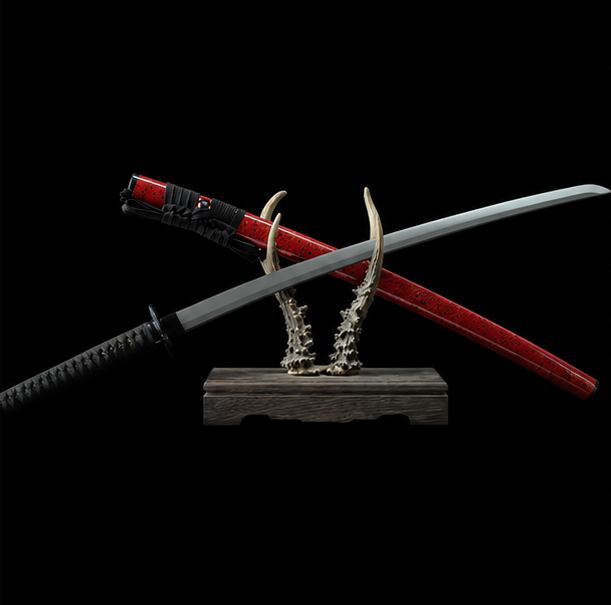 Red Carbon Steel Katana with Titanium Coating – Premium Decorative Samurai Sword