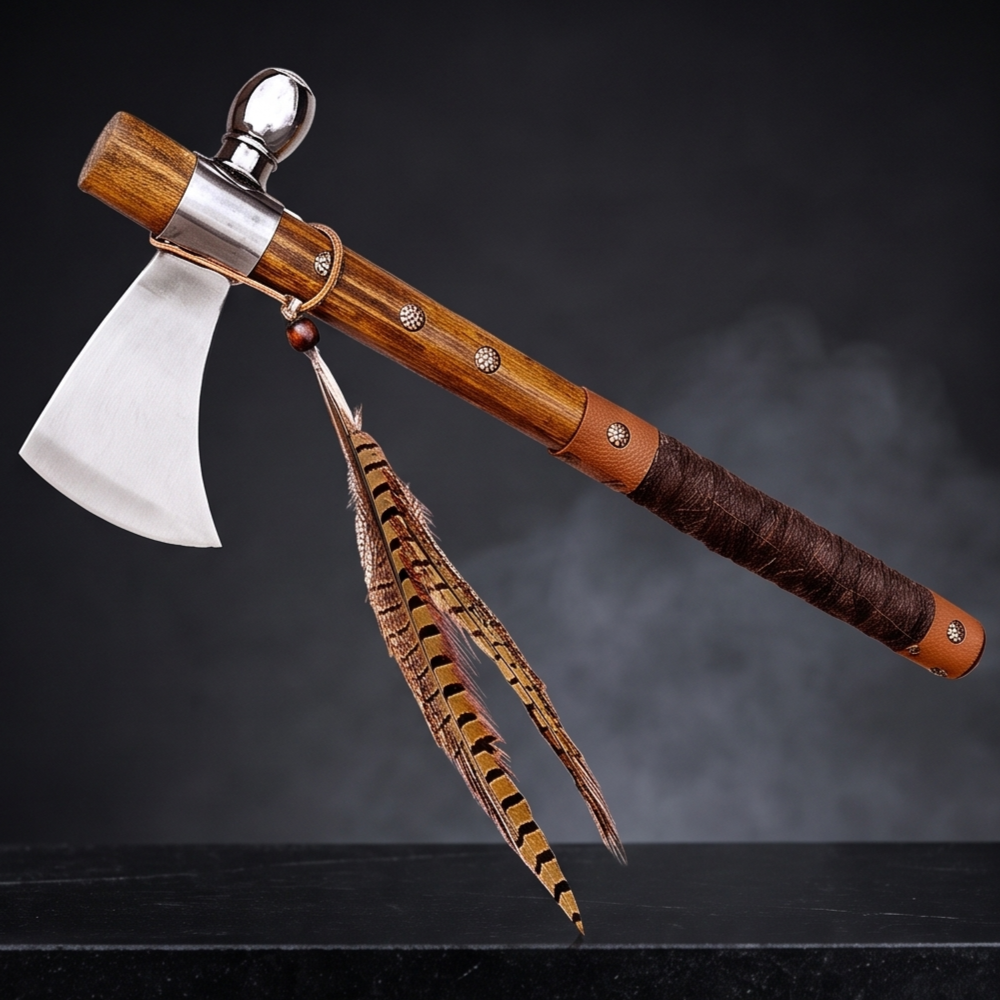 Decorative Tomahawk Axe – Stainless Steel with Leather-Wrapped Handle