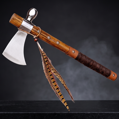Decorative Tomahawk Axe – Stainless Steel with Leather-Wrapped Handle