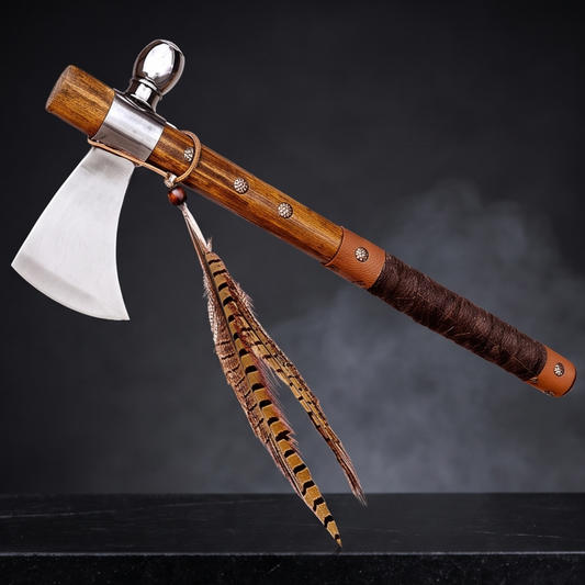Decorative Tomahawk Axe – Stainless Steel with Leather-Wrapped Handle