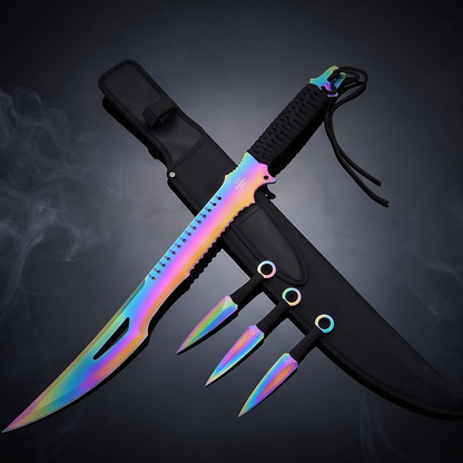 Rainbow Tactical Machete with 3 Kunai – Collector Display Set