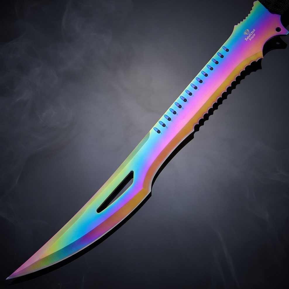 Rainbow Tactical Machete with 3 Kunai – Collector Display Set
