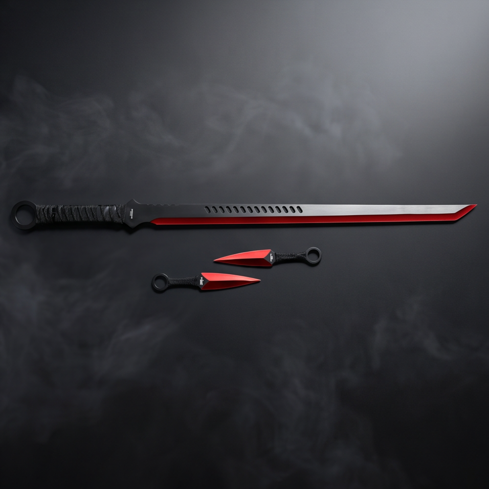 Tactical Sword Set with 2 Kunai – Red & Blue Collector Edition